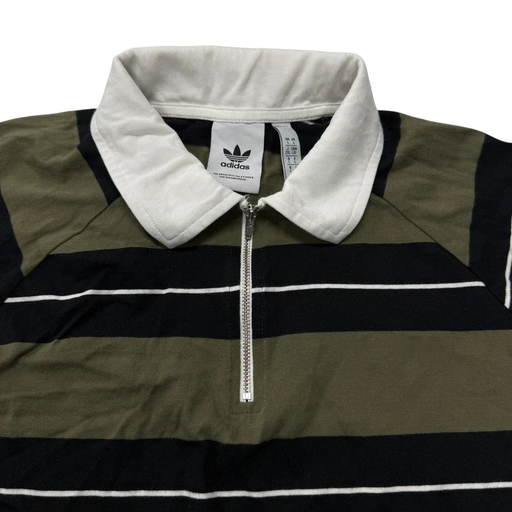 Adidas Skateboarding Shmoofoil Rugby Shirt Men L Rugby Striped Quarter Zip Green